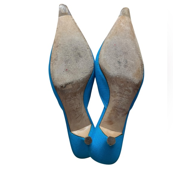 PRADA Blue Canvas Kitten Heel Mules Blue Pointed Toe - Picture 9 of 9